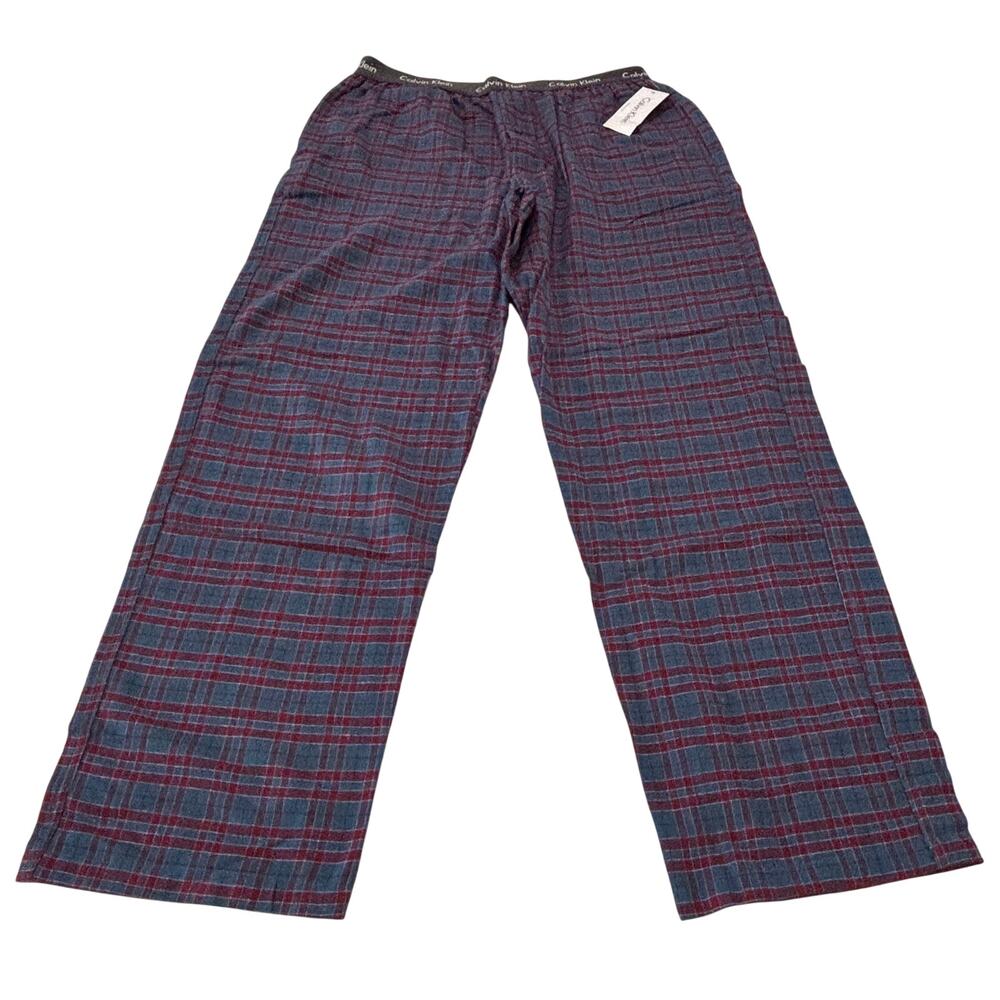 CALVIN KLEIN Mens NWT Plaid Flannel Pajama Sleep Pants Blue Burgundy L